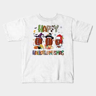 Happy hallothanksmas Halloween Thanksgiving Christmas Kids T-Shirt